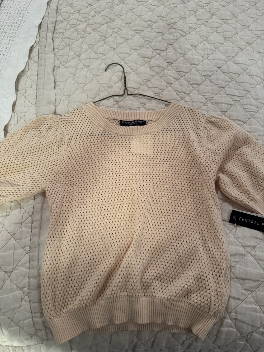 Central Park West Cream Open-Knit Short Sleeve Pullover NWT XS